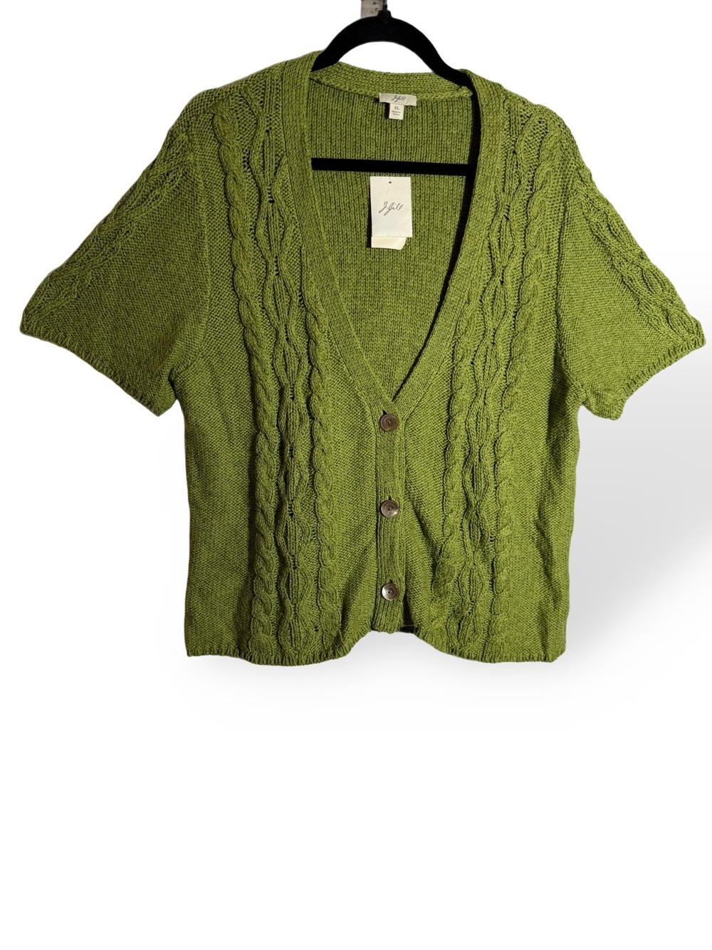 J. Jill Olive Green Cable-Knit Short-Sleeve Cardigan